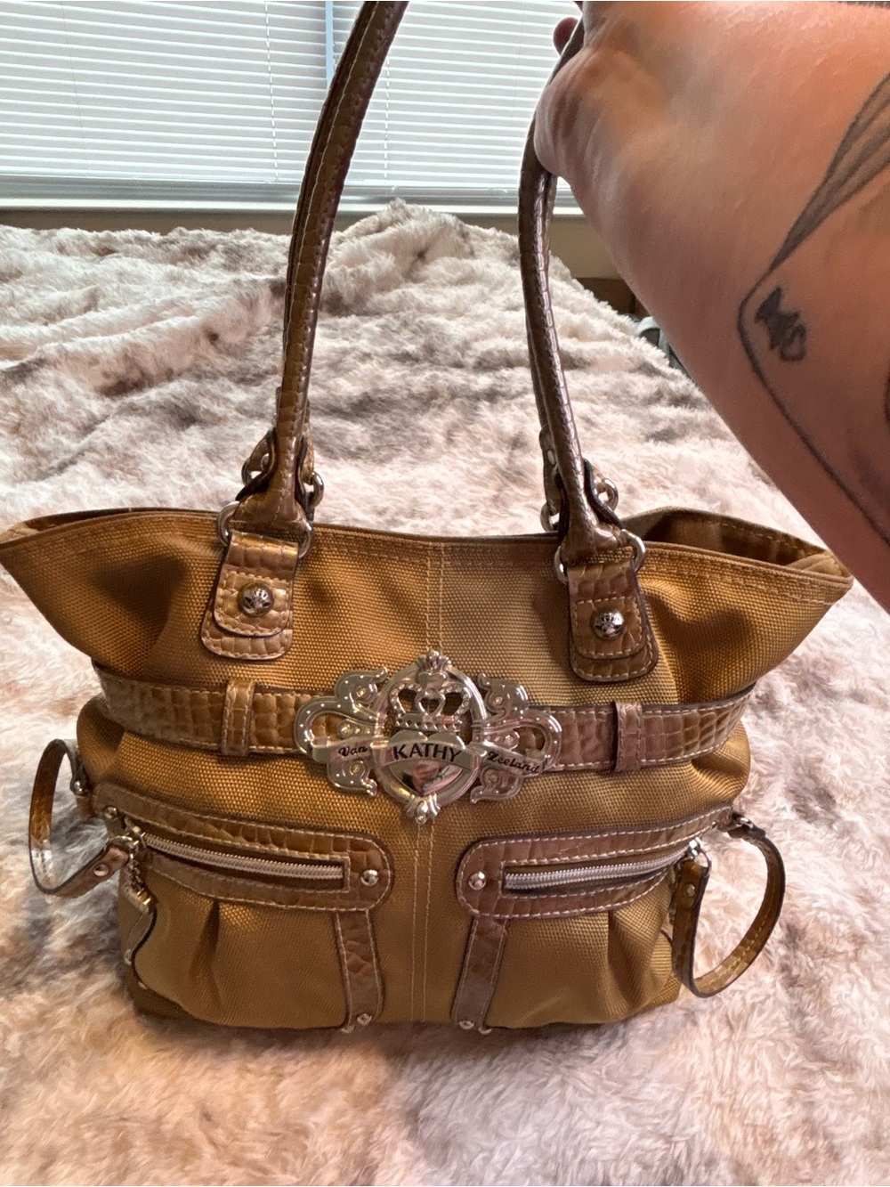 Vintage Rare Y2K Kathy Van Zeeland brown Shoulder Tote